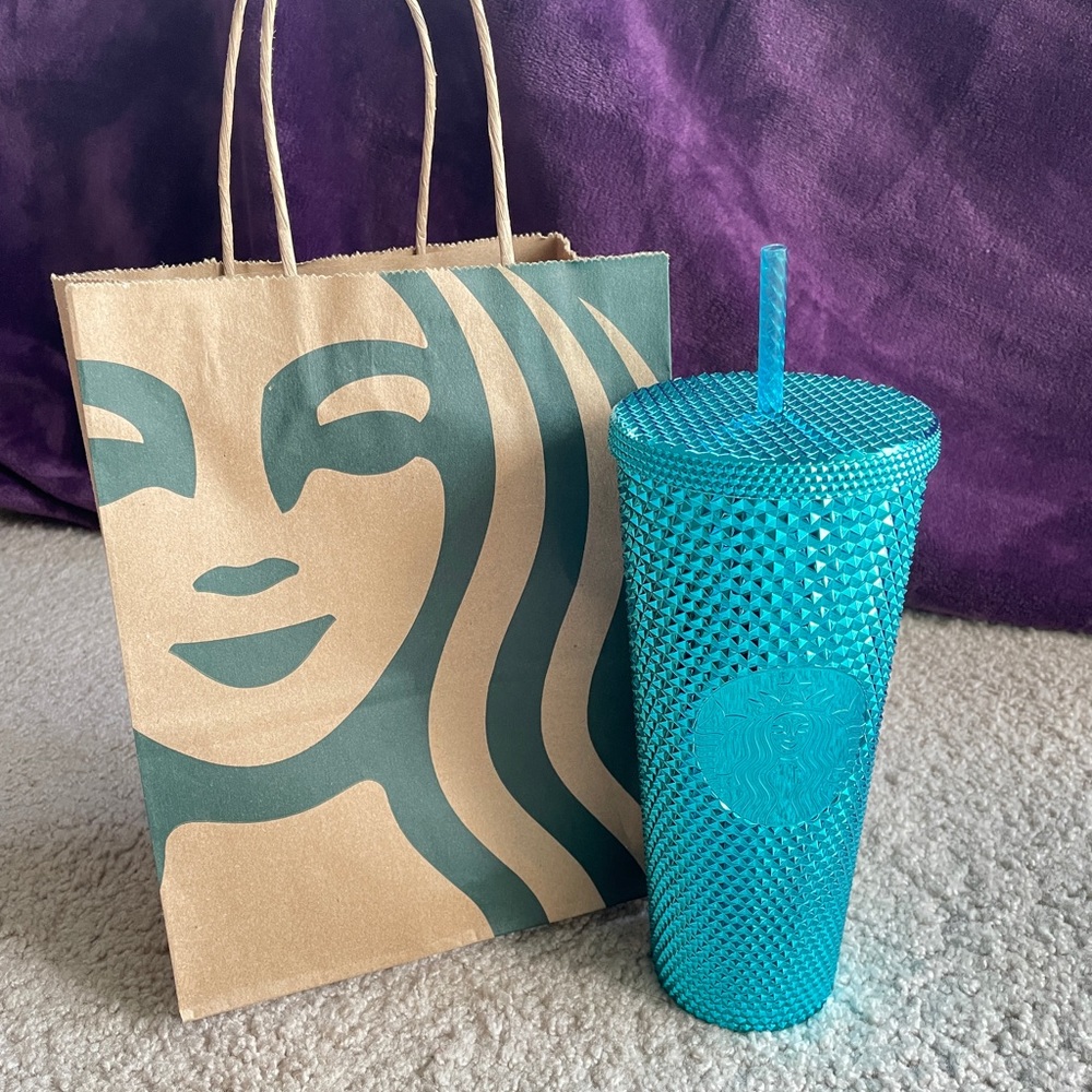 Starbucks, Metallic Turquoise Blue Tumbler, Venti, NEW, Studded, Chrome, Bling - Picture 3 of 9